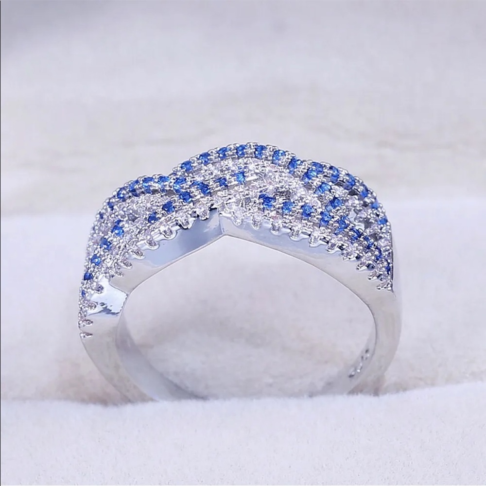 New 925 Silver Multi Layer Women Sapphire Wedding Ring - Picture 5 of 6